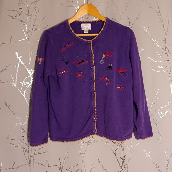 Christopher & Banks Red Hat Ladies Sweater large Hand embroidered - Picture 1 of 8